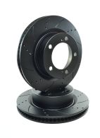 Pair of Drilled & Grooved Black Front Brake Discs - Land Cruiser 200 series