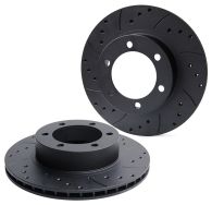 Pair of Drilled & Grooved Black Front Brake Discs